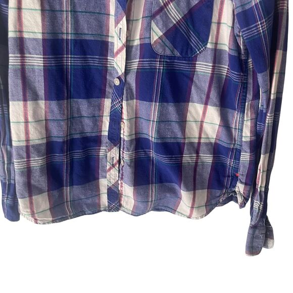 American Eagle Women's Size Small Flannel Blue Button Up Shirt - Picture 3 of 8